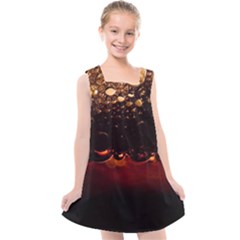 Water Drops Bubbles Macro Close Up Brown Kids  Cross Back Dress by Vaneshart