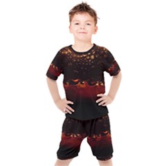 Water Drops Bubbles Macro Close Up Brown Kids  Tee And Shorts Set by Vaneshart