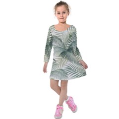 Vector Palm Leaves Pattern  Illustration Kids  Long Sleeve Velvet Dress by Vaneshart