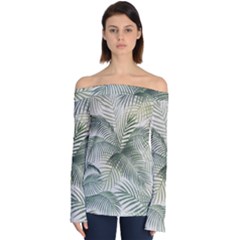 Vector Palm Leaves Pattern  Illustration Off Shoulder Long Sleeve Top by Vaneshart