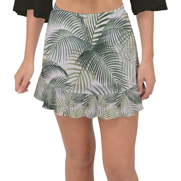 Vector Palm Leaves Pattern  Illustration Fishtail Mini Chiffon Skirt