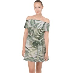 Vector Palm Leaves Pattern  Illustration Off Shoulder Chiffon Dress by Vaneshart