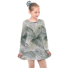 Vector Palm Leaves Pattern  Illustration Kids  Long Sleeve Dress by Vaneshart