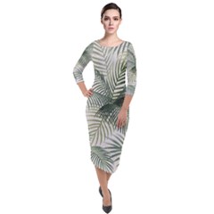 Vector Palm Leaves Pattern  Illustration Quarter Sleeve Midi Velour Bodycon Dress by Vaneshart