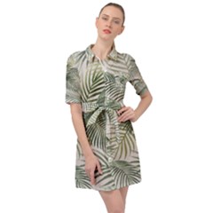 Vector Palm Leaves Pattern  Illustration Belted Shirt Dress by Vaneshart