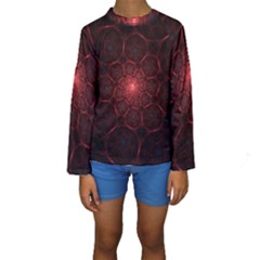 Fractal Spiral Depth Light Red Swirling Lines Kids  Long Sleeve Swimwear by Vaneshart