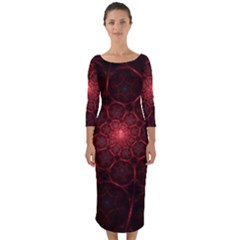 Fractal Spiral Depth Light Red Swirling Lines Quarter Sleeve Midi Bodycon Dress by Vaneshart