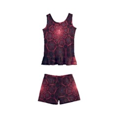 Fractal Spiral Depth Light Red Swirling Lines Kids  Boyleg Swimsuit by Vaneshart