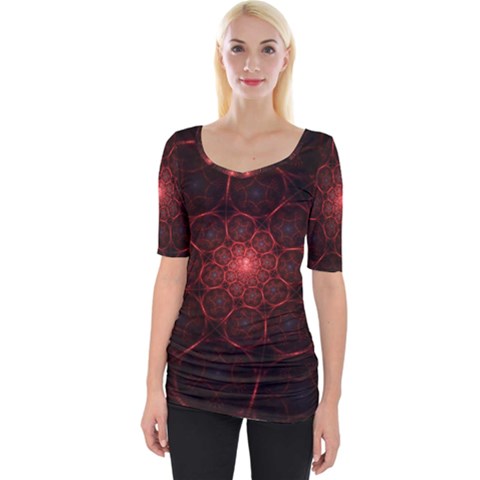 Fractal Spiral Depth Light Red Swirling Lines Wide Neckline Tee by Vaneshart