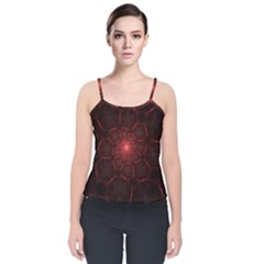 Fractal Spiral Depth Light Red Swirling Lines Velvet Spaghetti Strap Top by Vaneshart