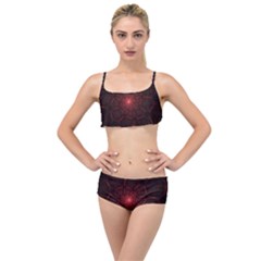 Fractal Spiral Depth Light Red Swirling Lines Layered Top Bikini Set by Vaneshart