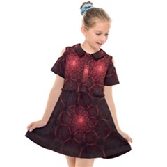 Fractal Spiral Depth Light Red Swirling Lines Kids  Short Sleeve Shirt Dress by Vaneshart