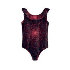 Fractal Spiral Depth Light Red Swirling Lines Kids  Frill Swimsuit by Vaneshart