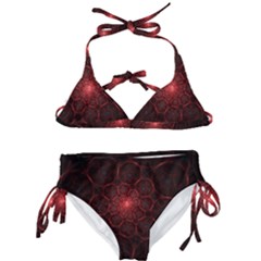 Fractal Spiral Depth Light Red Swirling Lines Kids  Classic Bikini Set by Vaneshart