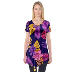 Tropical Pattern Short Sleeve Tunic  by Vaneshart