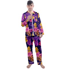 Tropical Pattern Men s Satin Pajamas Long Pants Set