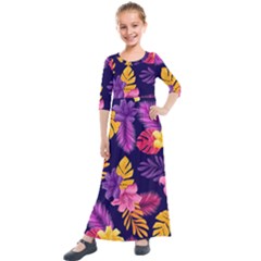 Tropical Pattern Kids  Quarter Sleeve Maxi Dress by Vaneshart