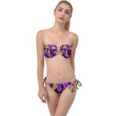 Tropical Pattern Twist Bandeau Bikini Set by Vaneshart