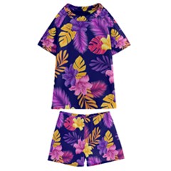 Tropical Pattern Kids  Swim Tee And Shorts Set by Vaneshart