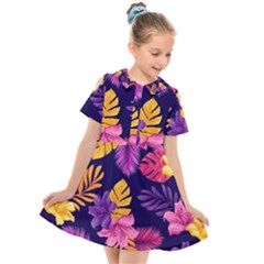 Tropical Pattern Kids  Short Sleeve Shirt Dress by Vaneshart