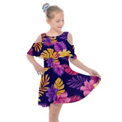 Tropical Pattern Kids  Shoulder Cutout Chiffon Dress by Vaneshart