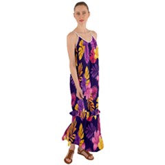 Tropical Pattern Cami Maxi Ruffle Chiffon Dress by Vaneshart