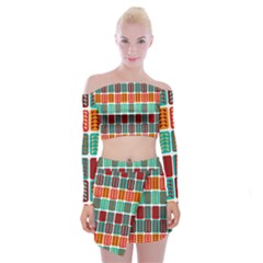 Bricks Abstract Seamless Pattern Off Shoulder Top With Mini Skirt Set by Vaneshart