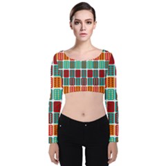 Bricks Abstract Seamless Pattern Velvet Long Sleeve Crop Top