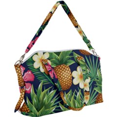 Tropical Pattern Pineapple Flowers Floral Fon Tropik Ananas Canvas Crossbody Bag by Vaneshart