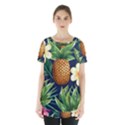 Tropical Pattern Pineapple Flowers Floral Fon Tropik Ananas Skirt Hem Sports Top View1