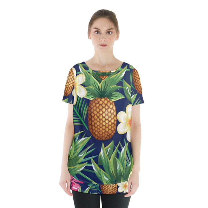 Tropical Pattern Pineapple Flowers Floral Fon Tropik Ananas Skirt Hem Sports Top