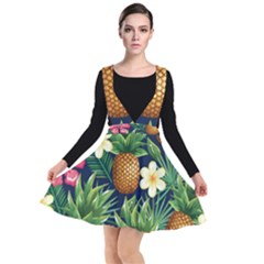 Tropical Pattern Pineapple Flowers Floral Fon Tropik Ananas Plunge Pinafore Dress by Vaneshart