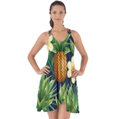 Tropical Pattern Pineapple Flowers Floral Fon Tropik Ananas Show Some Back Chiffon Dress by Vaneshart