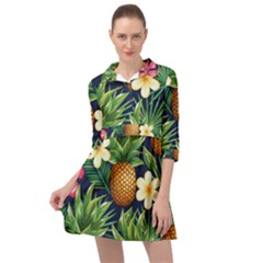 Tropical Pattern Pineapple Flowers Floral Fon Tropik Ananas Mini Skater Shirt Dress by Vaneshart