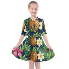 Tropical Pattern Pineapple Flowers Floral Fon Tropik Ananas Kids  All Frills Chiffon Dress by Vaneshart