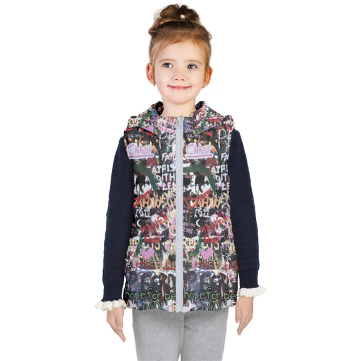 Graffiti Wall Background Kids  Hooded Puffer Vest