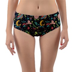 Texture Patterns Aliens Rockets Space Reversible Mid-waist Bikini Bottoms by Vaneshart