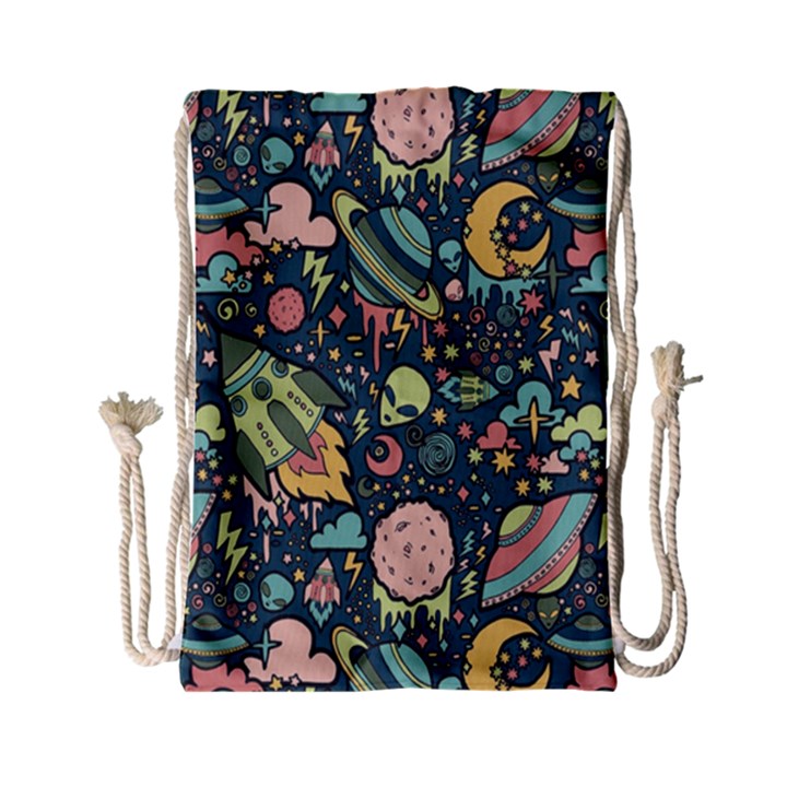 Texture Patterns Aliens Rockets Space Drawstring Bag (Small)