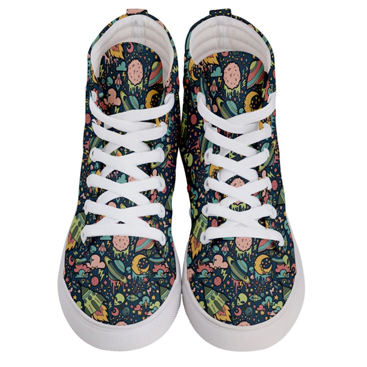 Texture Patterns Aliens Rockets Space Women s Hi-Top Skate Sneakers