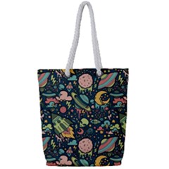 Texture Patterns Aliens Rockets Space Full Print Rope Handle Tote (small) by Vaneshart