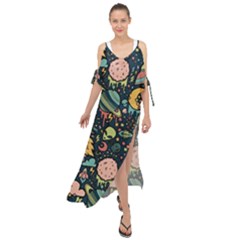 Texture Patterns Aliens Rockets Space Maxi Chiffon Cover Up Dress by Vaneshart