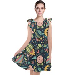 Texture Patterns Aliens Rockets Space Tie Up Tunic Dress by Vaneshart