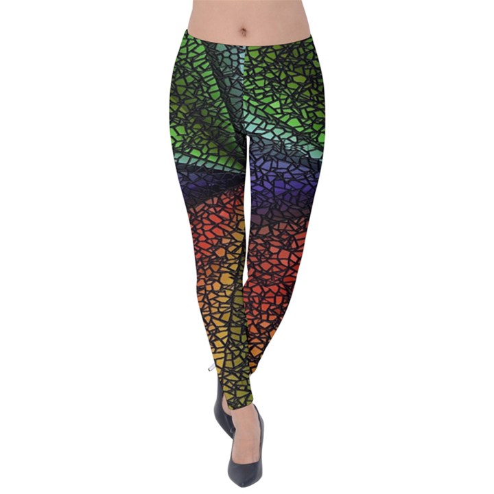 Abstract Colorful Pieces Mosaics Velvet Leggings