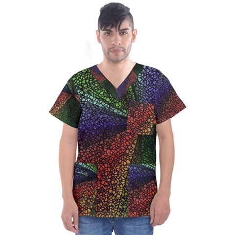 Abstract Colorful Pieces Mosaics Men s V-neck Scrub Top by Vaneshart