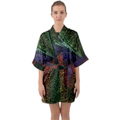 Abstract Colorful Pieces Mosaics Half Sleeve Satin Kimono 