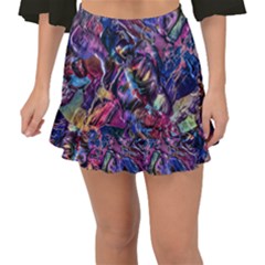 Multicolored Abstract Painting Fishtail Mini Chiffon Skirt