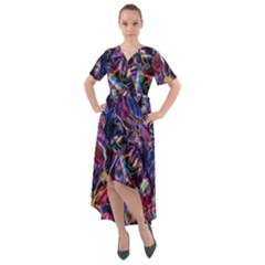 Multicolored Abstract Painting Front Wrap High Low Dress by Vaneshart