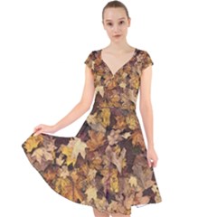 Late October Leaves 3 Cap Sleeve Front Wrap Midi Dress by bloomingvinedesign