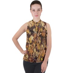 Late October Leaves 3 Mock Neck Chiffon Sleeveless Top by bloomingvinedesign