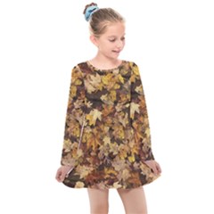 Late October Leaves 3 Kids  Long Sleeve Dress by bloomingvinedesign